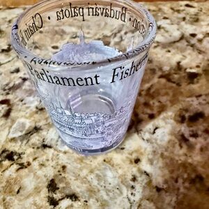Decorative Glass Shot Glass with Black Text